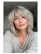 Short Ombre Silver Blonde Bob Wigs with Bangs Lace Front 100 Human Hair Wigs