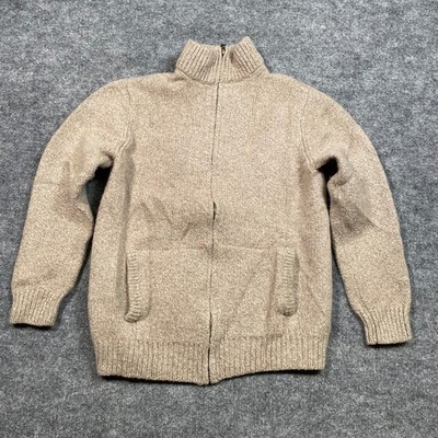 LL Bean Mens Medium Tall 100% Lambswool Full Zip Cardigan Sweater Oatmeal 251614