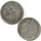 1853 seated liberty quarter arrows rays