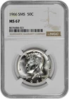 1966 SMS 50c Kennedy Half Dollar NGC Graded MS 67 in New Holder