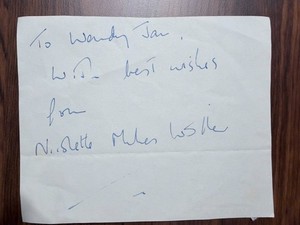 Signed note Nicolette Milnes Walker (1943-) British research psychologist