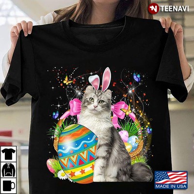 Happy Easter Cat With Bunny Ears Shirt
