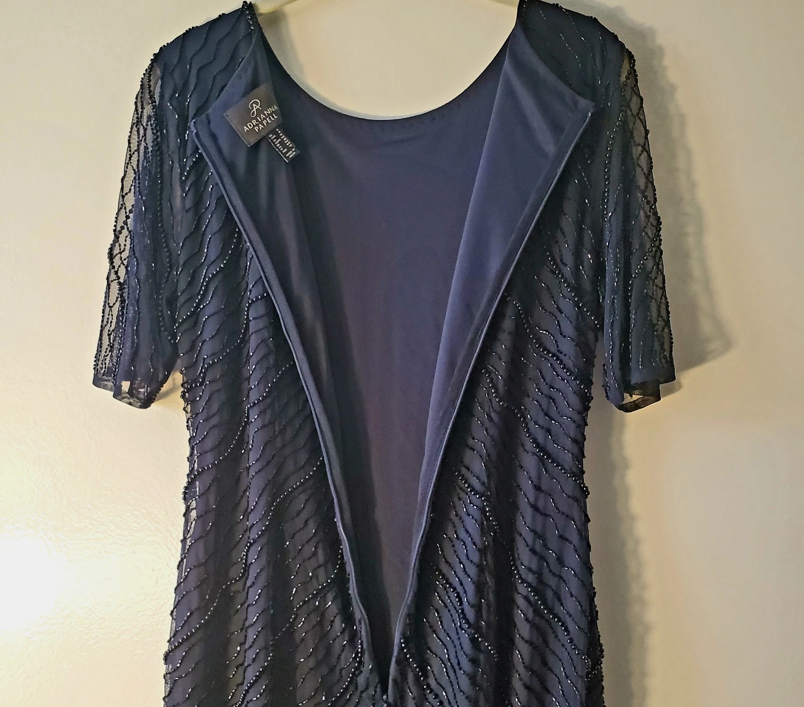 VETEMENTS Abito donna grigio Adrianna Papell taglia 8 manica corta perline lunghezza ginocchio zip