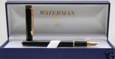 Waterman Exclusive Fountain Pen  Matte Black & Gold 18K Gold M Pt Pen New In Box