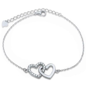 Sterling-Silver-Double-Heart-CZ-Link-Bracelet
