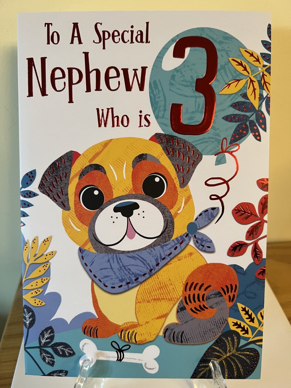 For A Special Nephew Who Is 3 - Happy Birthday Card Party - Foil - Male Child