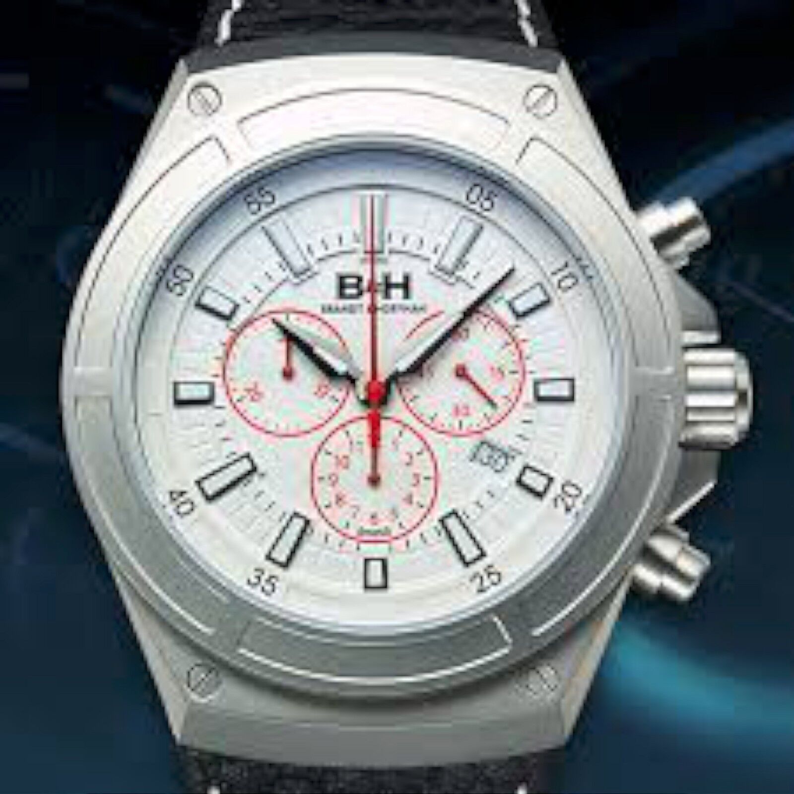NEW Brandt & Hoffman 14040-WHT Mens Swiss Chronograph Deacon Luxury Watch WHITE