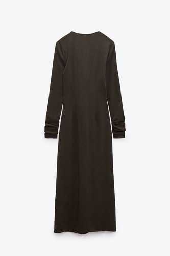 NUEVO CON ETIQUETAS VESTIDO ZARA DRAPEADO MEZCLA LANA CARAMELO - REF. 8853/638 S $169 - Imagen 5 de 6