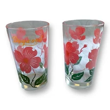 Vintage Boscul Peanut Butter Glass Pink Dogwood Flowers 1950s Lot Of 2