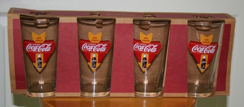 Neu im Karton! EISKALTGETRÄNK COCA COLA Klarglas 6" HOCH 4er Set Anchor Hocking