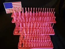 Hansen 6 Pc Socket Tray Metric SAE Tool Rack Holders 1/4" 3/8" 1/2" Pink USA