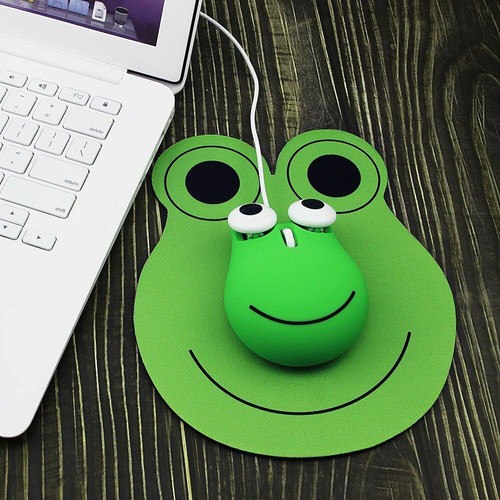 Wired Mouse and Pad Cute Frog Design Optical Ergonomic 1600DPI for Office School - Picture 7 of 14