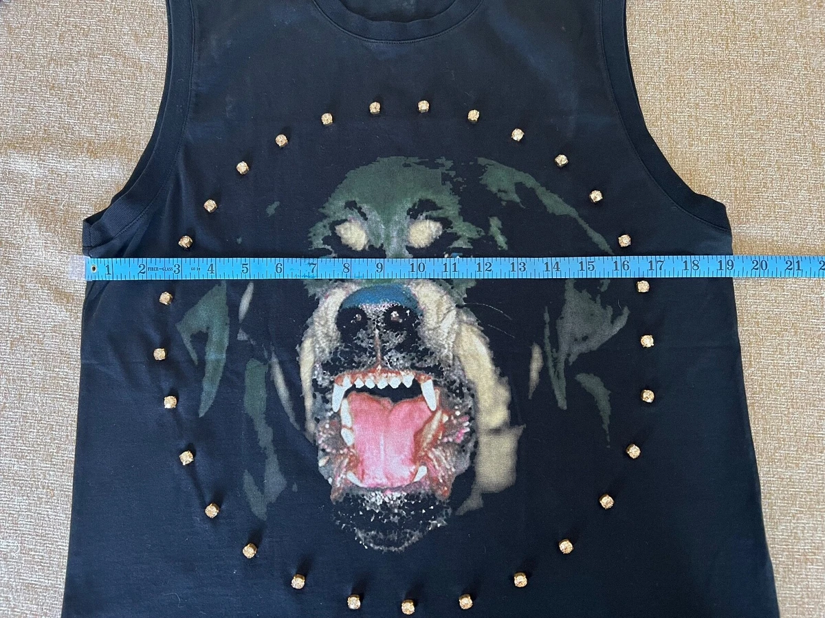 GIVENCHY Paris Rottweiler Embellish Rhinestone Black Sleeveless Unisex Shirt. XS