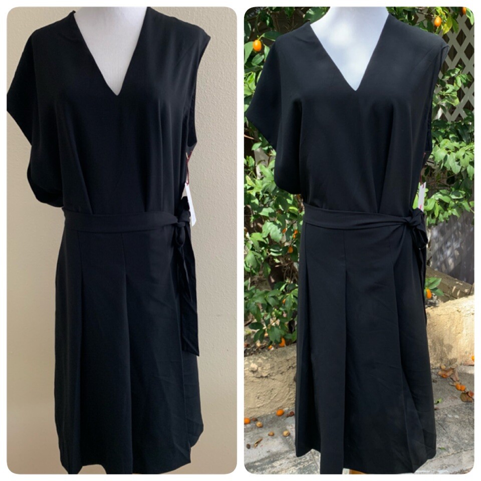 $379 Lewit Nordstrom Woman Wrap Dress Size 14 Black Asymmetrical