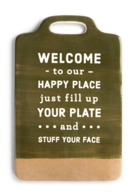 Demdaco Happy Place Forest Green 10 x 6.5 Ceramic Stoneware Cheese Cutting Board
