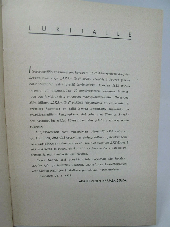 1939 AKS:n TIE Academic Karelian Society Finnish Political Military Activists - Image 4 of 4