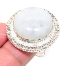Natural Rainbow Moonstone Gemstone 925 Sterling Silver Jewelry Ring Size 8 USA