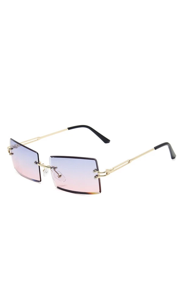 Gafas de sol rectangulares corte diamante sin montura púrpura/rosa lentes de lujo (UNISEX) Foto 3 de 4