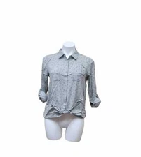 Pink Rose DUSTY OLIVE FLR Women's Tie Front Button Up Long Sleeve Shirt, M