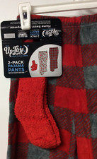 PKG OF 2 UP LATE BOYS PAJAMA PANTS w/SOCKS CHRISTMAS RED PLAID SIZE S 4/5 