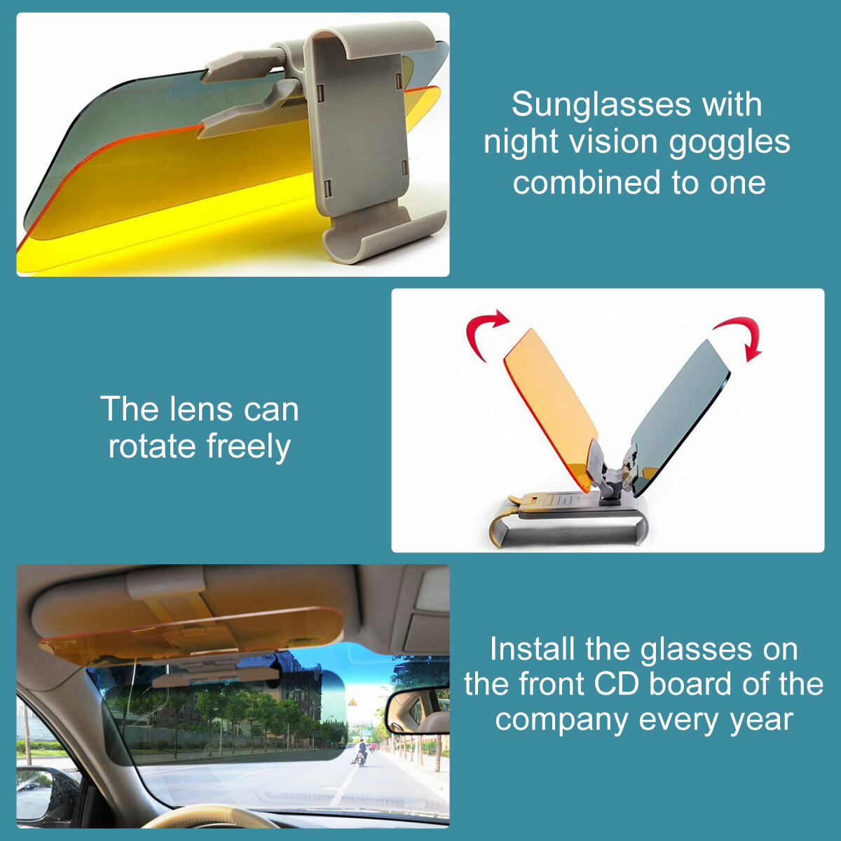 Car Sun Visor Shade Extender Clip on Day and night antiglare mirror