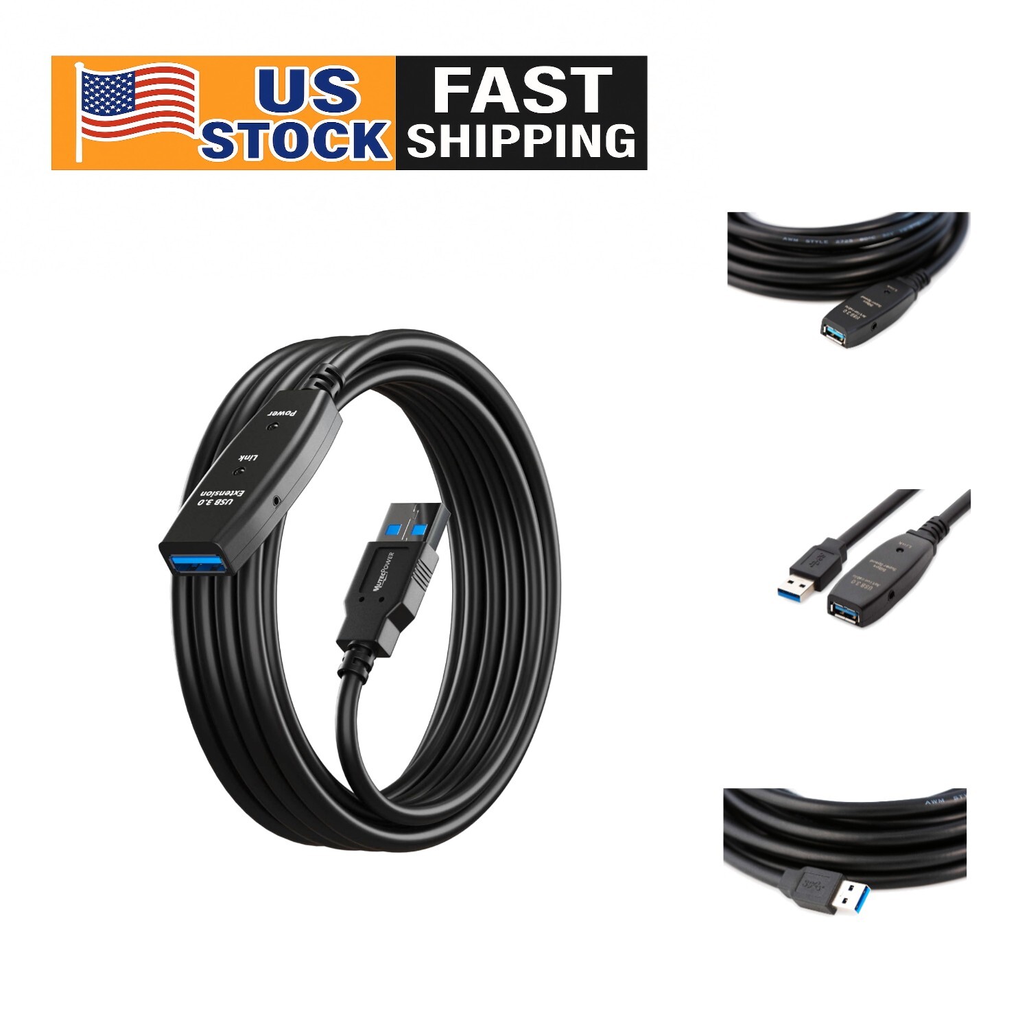 24ft USB 3.0 Extension Cable with Signal Booster - Male to Female High Speed