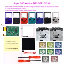 Game Boy Pocket OSD IPS Backlight LCD Retro Pixel Kit Pre-cut Shell White Lens