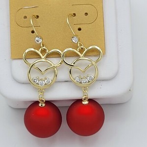 14K Gold Plated Mouse Mice Heart Earrings Drop Dangle Red Earrings Girls