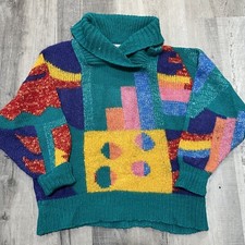 Vintage Helga of Vail Multicolor Mohair Abstract Shawl Knit Pull Over Sweater