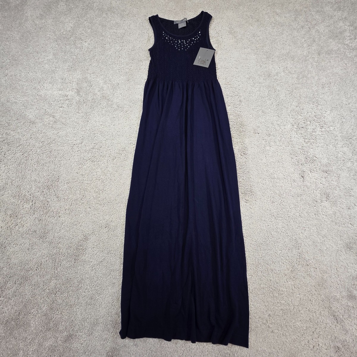 Lark + Grey dress maxi sleepless embellished smocked dark blue large | eBay
