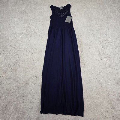 Lark + Grey dress maxi sleepless embellished smocked dark blue large | eBay Lark + Grey dress maxi sleepless embellished smocked dark blue large | eBay