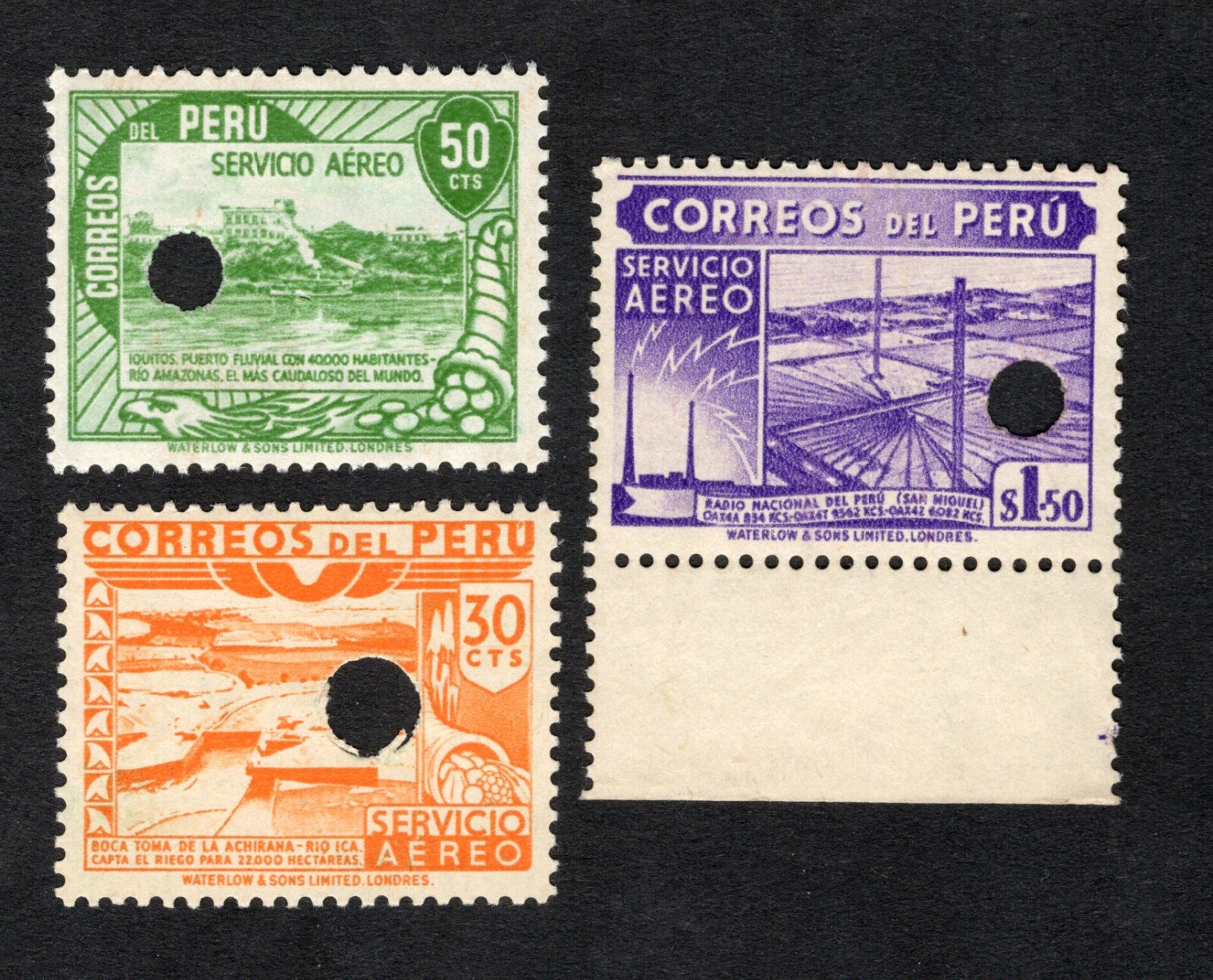 Peru 1938 stamps Mi#Air Mail 50+30+1.50 Cts PROOF RR MNH