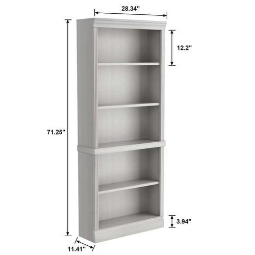 Wood Bookcase Tall Book Display Storage Organization W/ 5 Shelf Home Ivory White