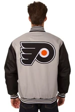 NHL Philadelphia Flyers Poly Twill Jacket Grey Black Embroidered Logos JH Design