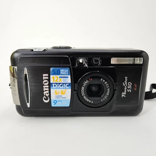 Canon Powershot S50 5MP Black Digital Point & Shoot Camera Tested WORKS