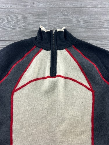 Eddie Bauer 100% Merino Wool Color Block Quarter Zip Sweater Black, White, Red. - Picture 3 of 9