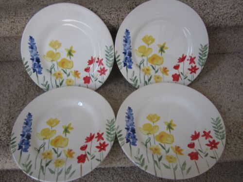 4 Royal Stafford Frühlingsblumen 8,5" Salatteller Aquarell Blumen England EUC
