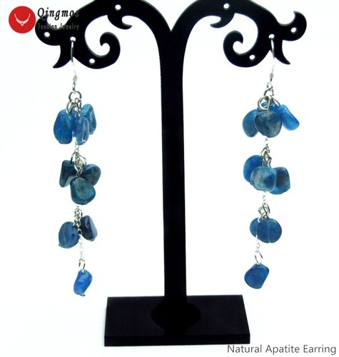 8-10mm Natural Blue Apatite Earring for Women Jewelry Stone Dangle Earring 3.5'' - Picture 2 of 20