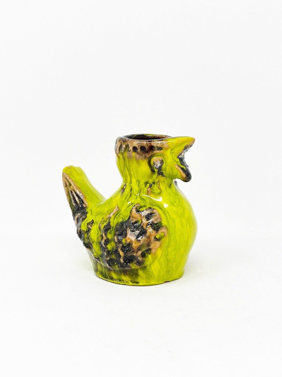 Jasba Keramik Pottery Bird Vase Yellow Green Drip Glaze Vintage West Germany