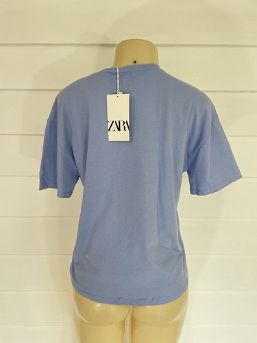 New Zara Women Blue Minimalistic Cotton Short Sleeve round neck T-Shirt S Y721 - Picture 10 of 12