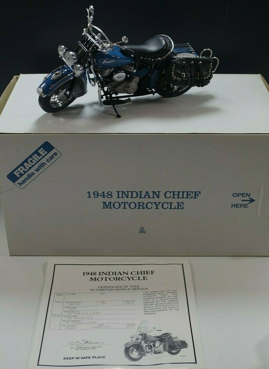DANBURY MINT 1948 INDIAN CHIEF MOTORCYCLE DIE CAST BLUE 1:10 SCALE