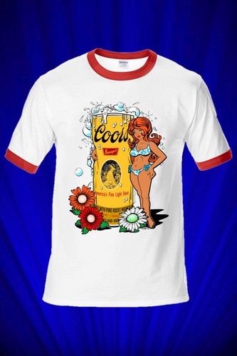 Coors Beer Girl Vintage RINGER Tee T 
