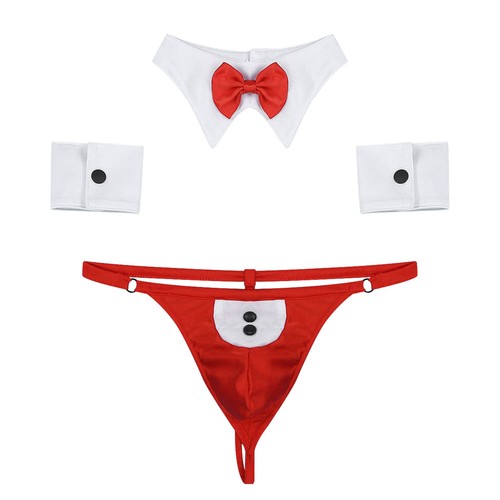 Men's Waiter Uniforms Underwear Set Gentleman Tuxedo Thong G-String + Bow Tie - 第 16/29 張圖片