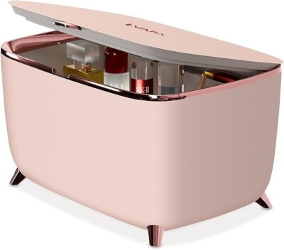 LVARA Pink Mini Kühlschrank 9 Liter, tragbarer Hautpflegekühlschrank leise, Wechselstrom Make-up