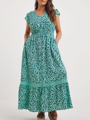 EX Joe Brown Green Leopard Print Lace Maxi Dress 14 16 18 20 22 24 26 28 30 32 - Picture 4 of 12