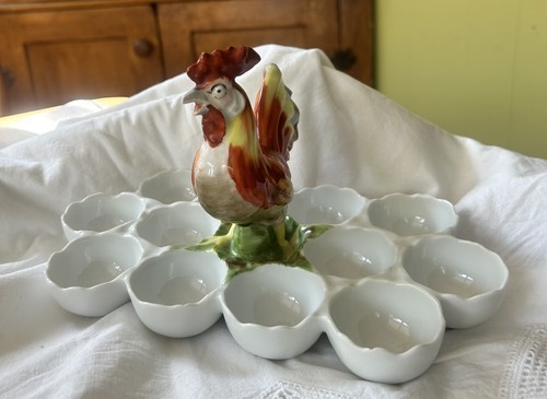 ANTIGUO SOPORTE PARA HUEVOS Victoria Austria Karlsbad Porcelana Servidor con Gallo~RARO~ - Imagen 17 de 23