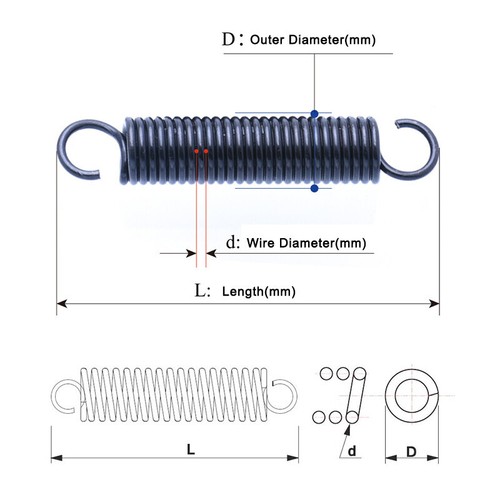 Spring Steel Extension Spring Tension Spring 1.2~2mm CS 8~20mm OD & L=30mm~100mm - Picture 9 of 9