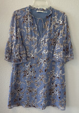 Alice & Olivia Dress Size Sm Blue Burnout Velvet Silk Blend Babydoll Fairy Witch