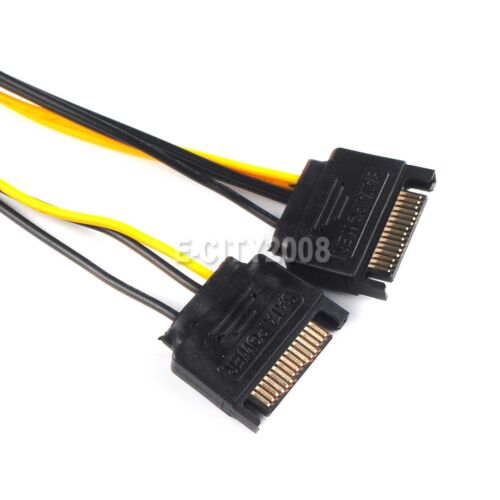 Lot Dual 15 Pin SATA Male To PCIe 8 Pin (6+2) Male Video Card Power Supply Cable - Picture 2 of 15