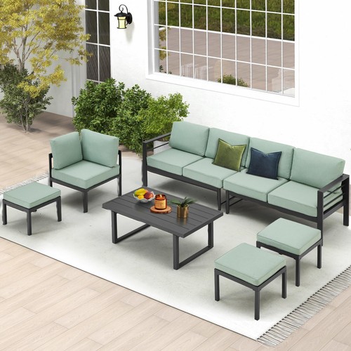 7 PCS Outdoor Patio Aluminum Furniture Set Sectional Sofa Adjustable Table Stool - Picture 24 of 41